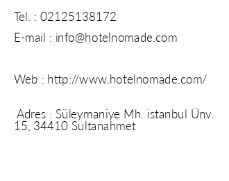 Hotel Nomade iletiim bilgileri